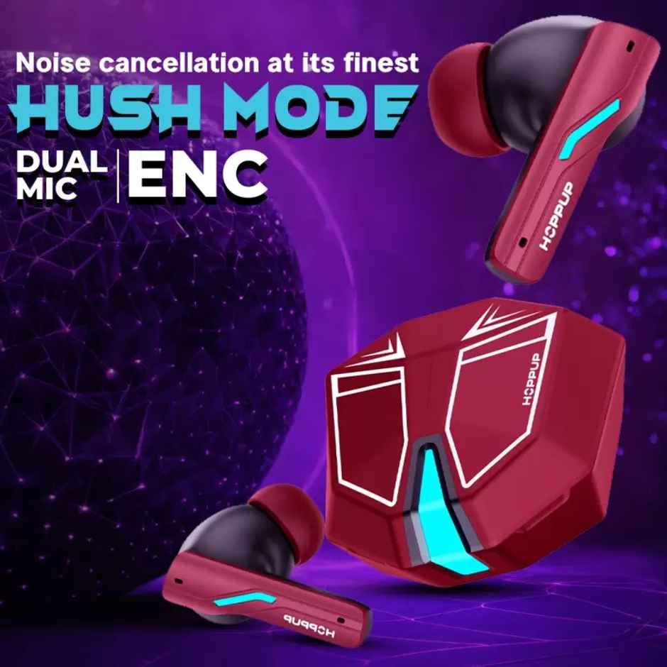 Hoppup Xo6 Gaming Earbuds With 35Ms Low Latency, RGB LED, 13Mm Drivers (Red, True Wireless)