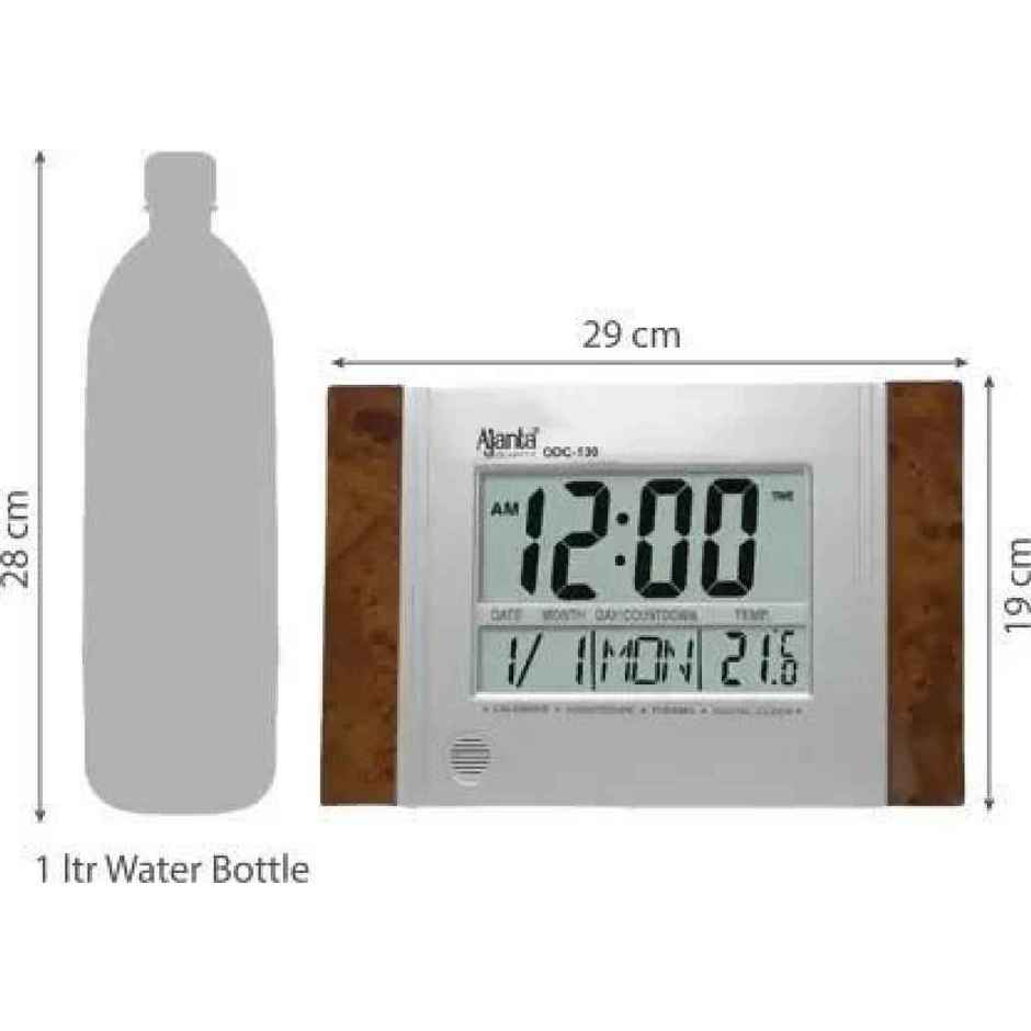 Ajanta Digital 20 cm x 16 cm Wall Clock | Brown | With Glass | Standard