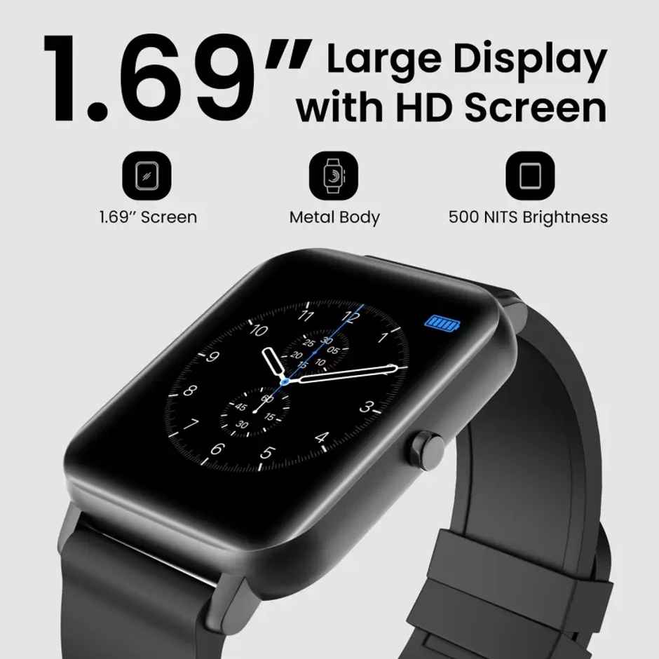 TAGG Verve Plus Smartwatch - 1.69" Display | SpO2 Monitor - Black