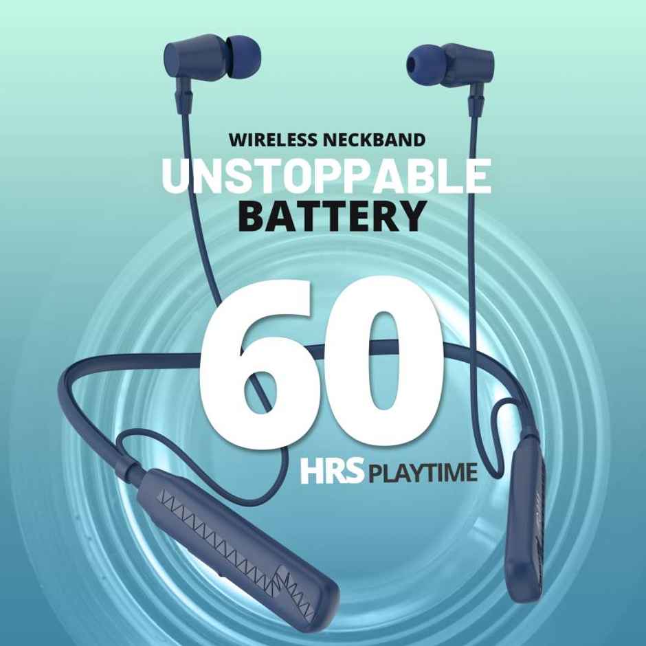 Aroma Nb119 Bold - 60 Hours Playback | Wireless Bluetooth Neckband | Voice Changer | Blue