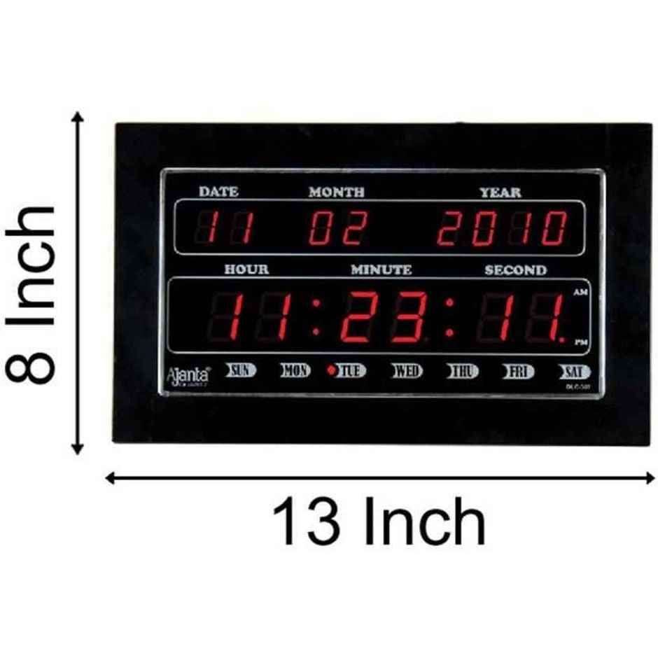 Ajanta Digital 20 cm x 32 cm Wall Clock | Black | With Glass | Standard