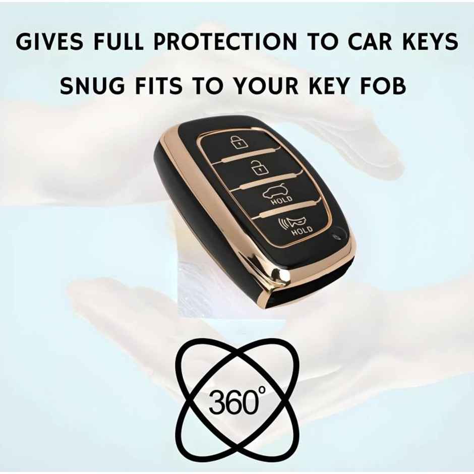 Autofrill TPU Car Key Cover for Hyundai 4 Button Smart Key | Black-Gold