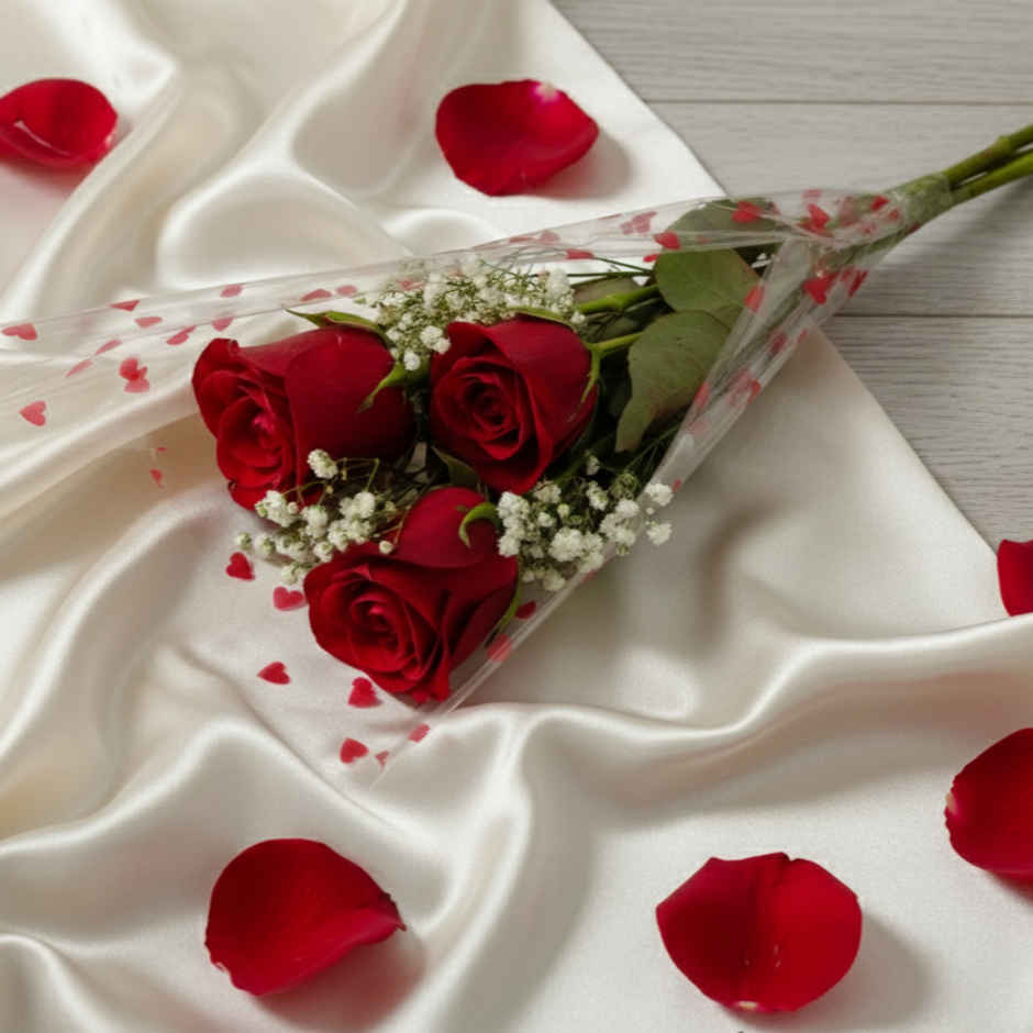 Valentine's Day Special Red Rose Bouquet - 3Pcs Combo