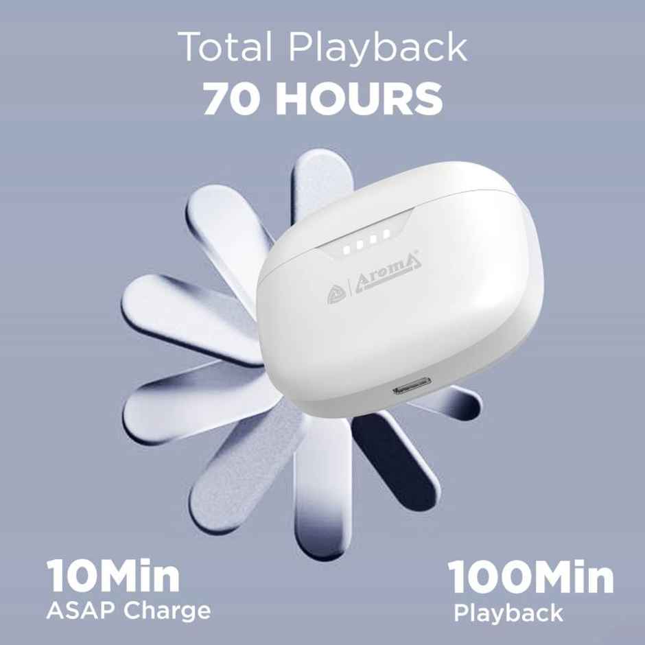 Aroma NB138 Ascrow - 70 Hours Playback | TWS | ANC with 32dB Noise Cancellation | White