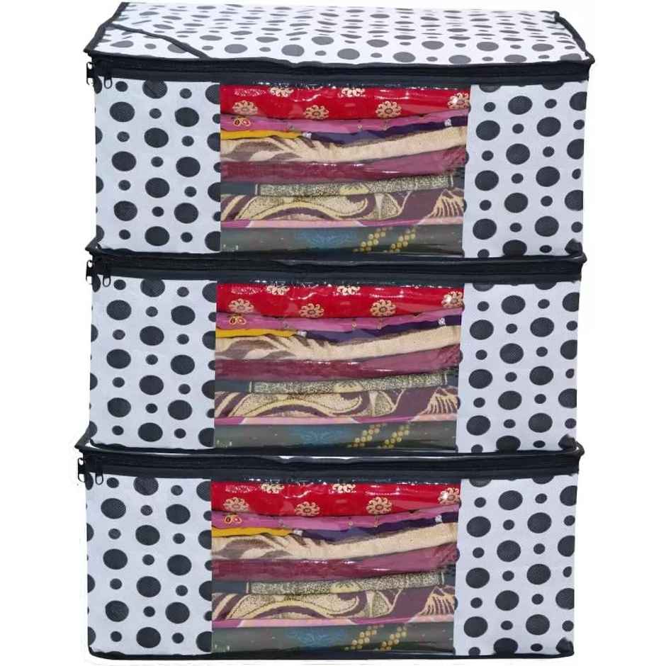 Perpetual Saree Organizer with Zip | Foldable Storage Bag | Pack of 3 | Polka Dot