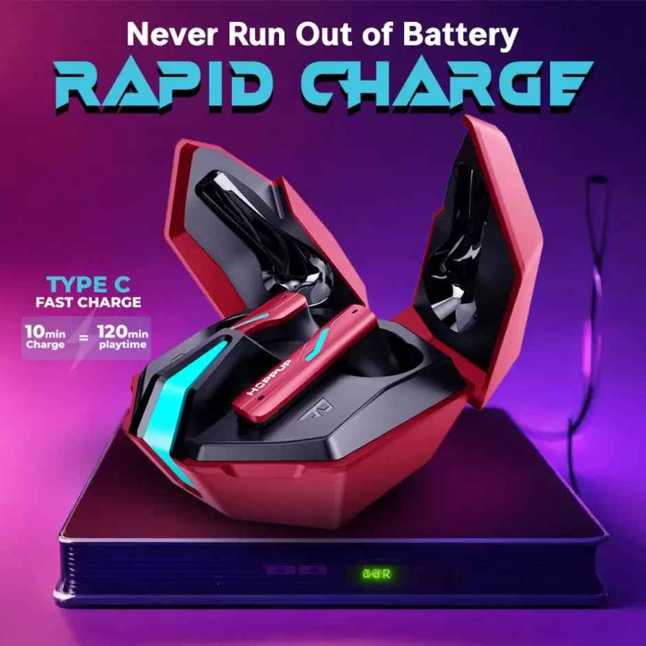 Hoppup Xo6 Gaming Earbuds With 35Ms Low Latency, RGB LED, 13Mm Drivers (Red, True Wireless)