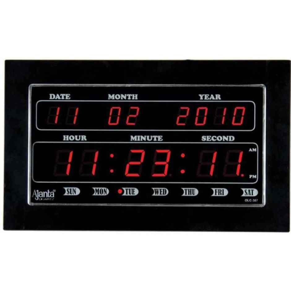 Ajanta Digital 20 cm x 32 cm Wall Clock | Black | With Glass | Standard