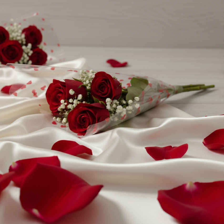 Valentine's Day Special Red Rose Bouquet - 3Pcs Combo