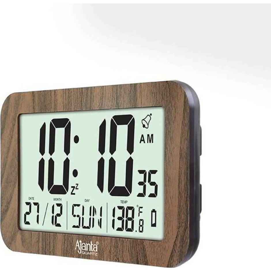 Ajanta Digital 20 cm x 16 cm Wall Clock | Brown | With Glass | Standard