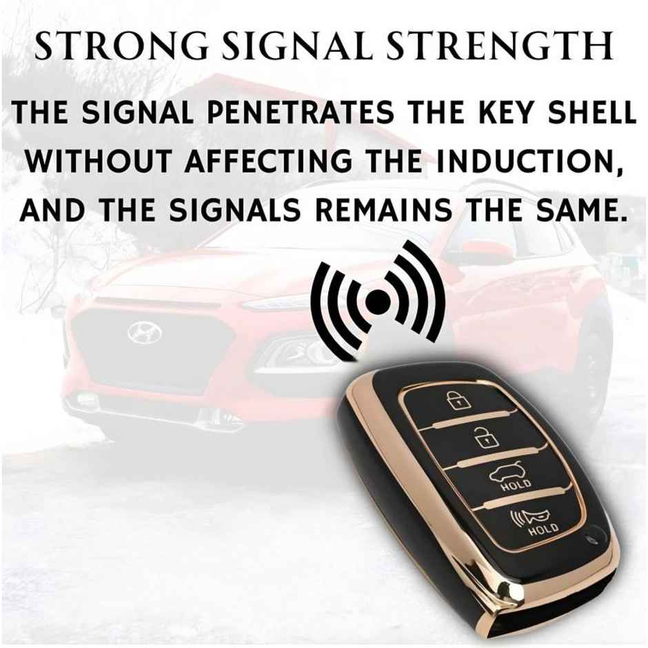 Autofrill TPU Car Key Cover for Hyundai 4 Button Smart Key | Black-Gold