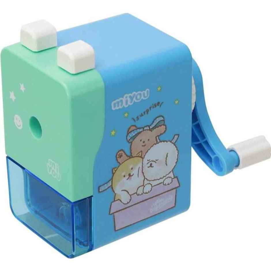 Deli Rotary Pencil Sharpener, Steel Blade, Blue or Pink Body Color