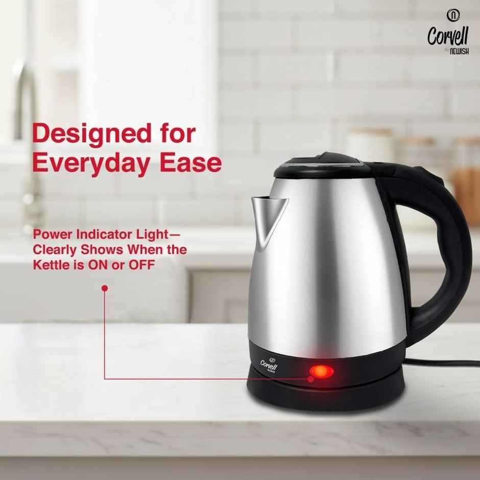 CORVELL Electric Kettle | 1500 W Stainless Steel Kettle for Home | Auto Shut-Off - 1.5 L