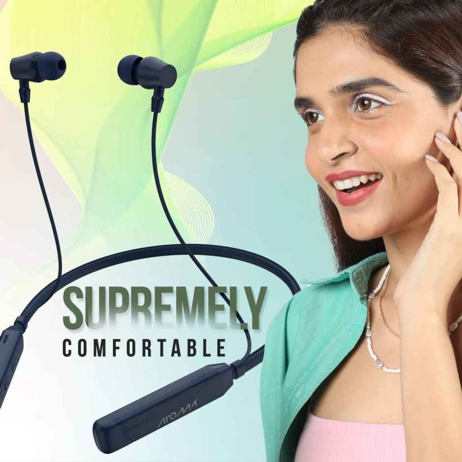 Aroma Nb119 Clear - 60 Hours Playback | Wireless Bluetooth Neckband | Magnitic On/Off | Blue