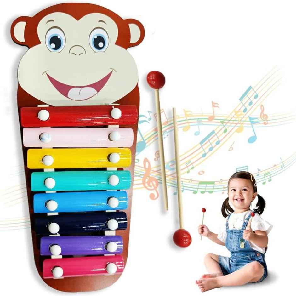 Wembley Wooden Xylophone For Kids Multicolored Key Keyboard Xylophone Piano With 2 Sticks - Monkey