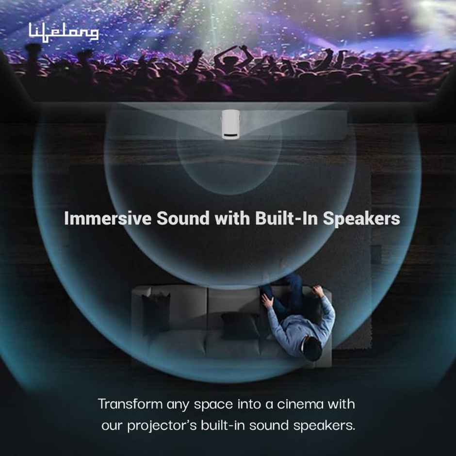 Lifelong LightBeam Smart Projector (2500 lm /1 Speaker) Portable Android 720p HD Native with 4K, 120-inch Display