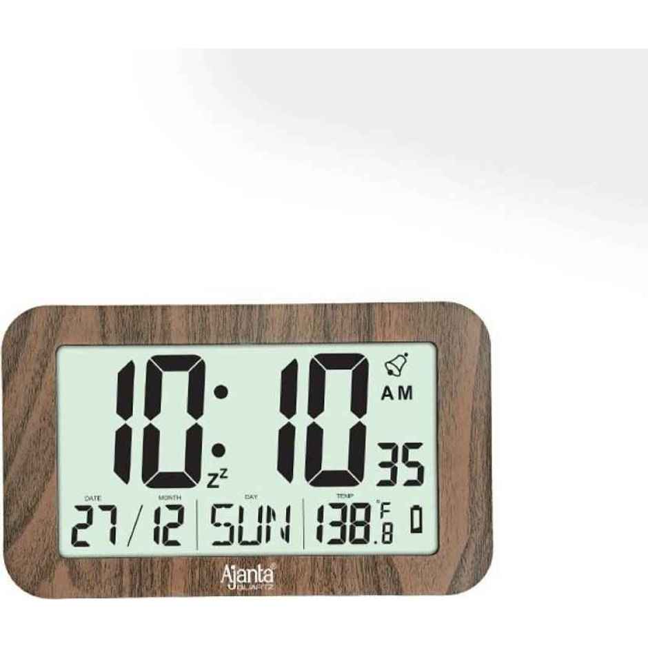 Ajanta Digital 20 cm x 16 cm Wall Clock | Brown | With Glass | Standard