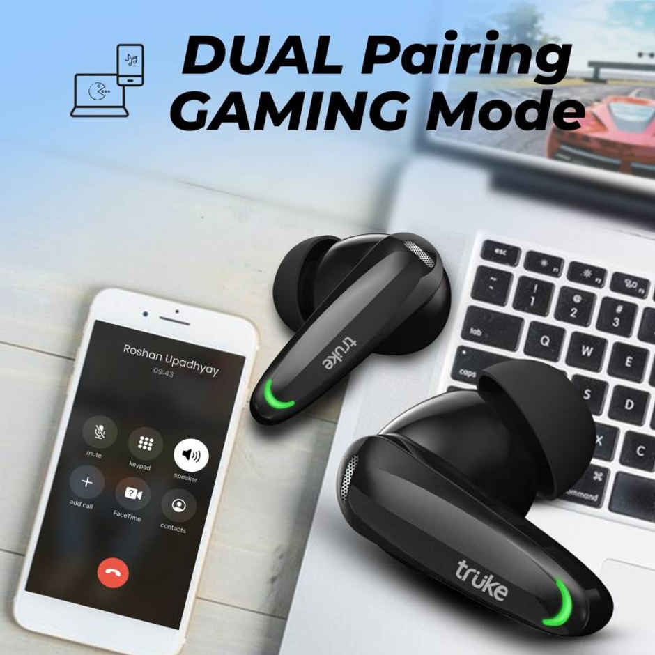 truke BTG Crystal True Wireless Bluetooth Earbuds with 68H Battery, Dual Pairing - PhantomBlack