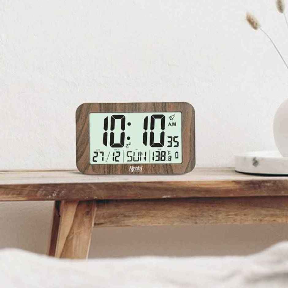 Ajanta Digital 20 cm x 16 cm Wall Clock | Brown | With Glass | Standard