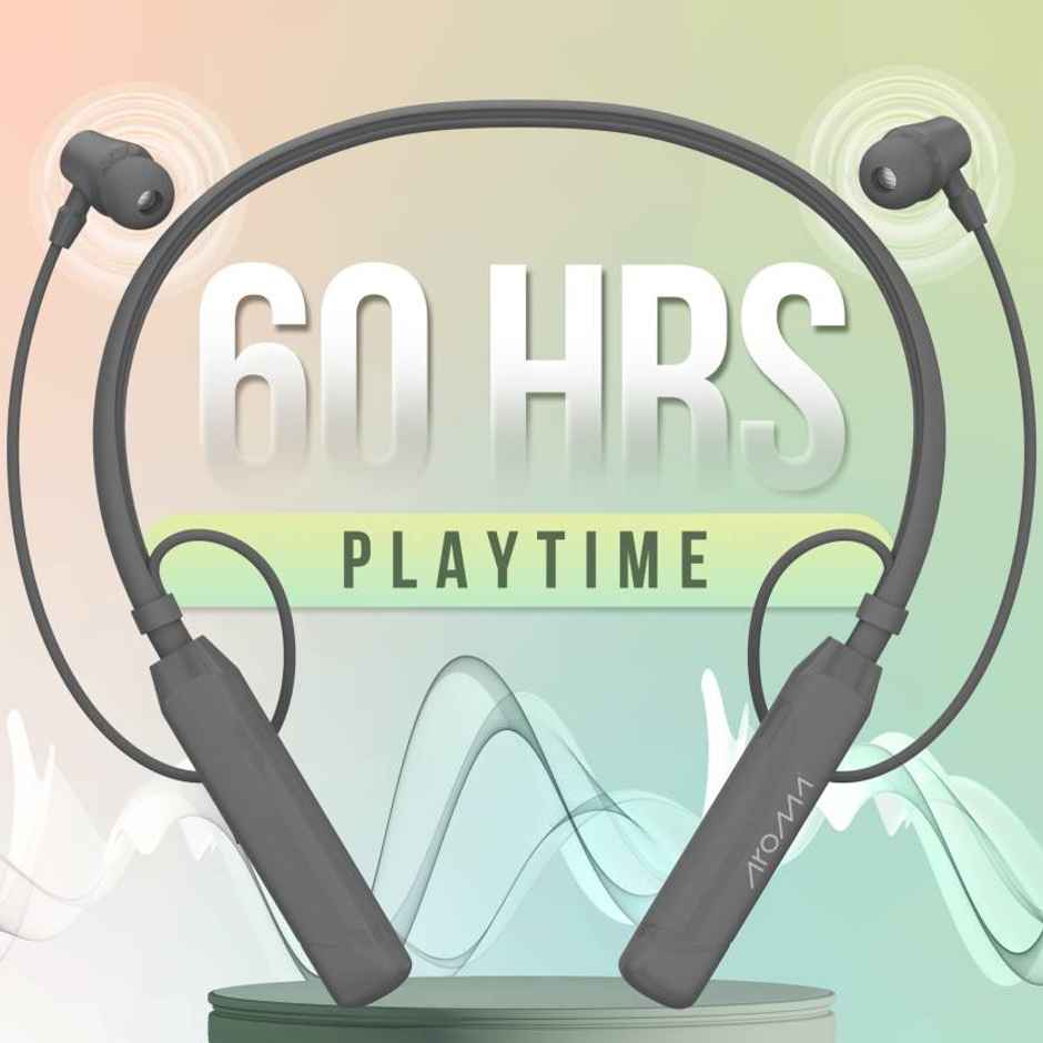 Aroma Nb119 Clear - 60 Hours Playback | Wireless Bluetooth Neckband | Fast Charging | Grey