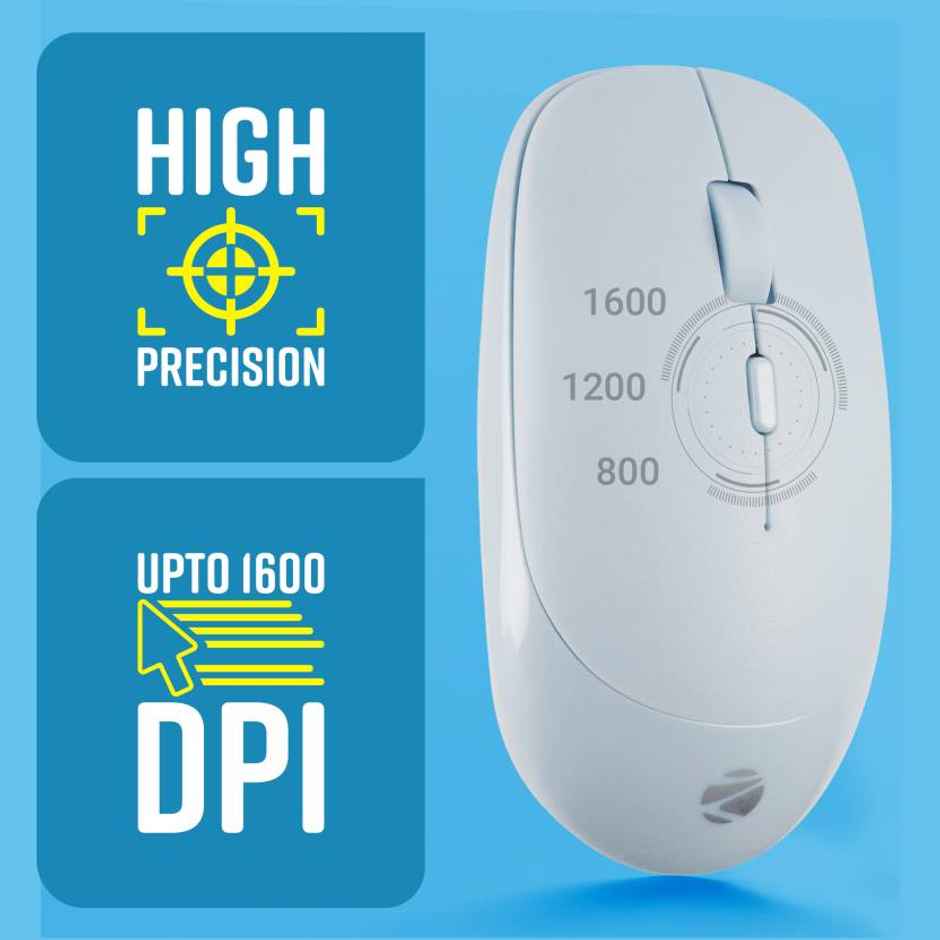 Zebronics Leopard Wireless Mouse, 2.4GHz, 1600 DPI, Silent Click, Mac, Laptop, Computer - Blue