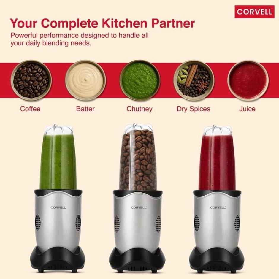 CORVELLL Nutrio Juicer Mixer Grinder - Premium Blender Smoothie Maker - 500 Watts | Silver