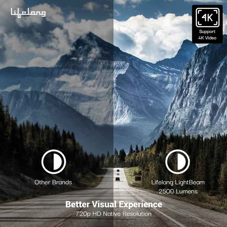 Lifelong LightBeam Smart Projector (2500 lm /1 Speaker) Portable Android 720p HD Native with 4K, 120-inch Display