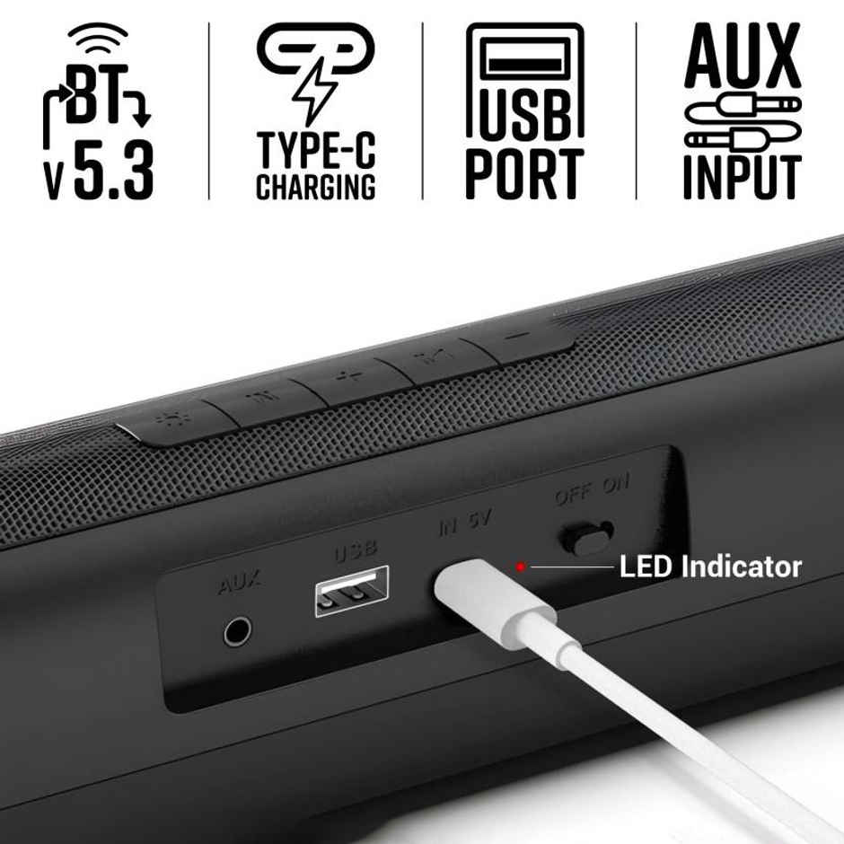 Zebronics Vita Bar 200 Compact BT Soundbar with 24W RMS Output, Multicolor LED, upto 8hr Backup and TWS mode