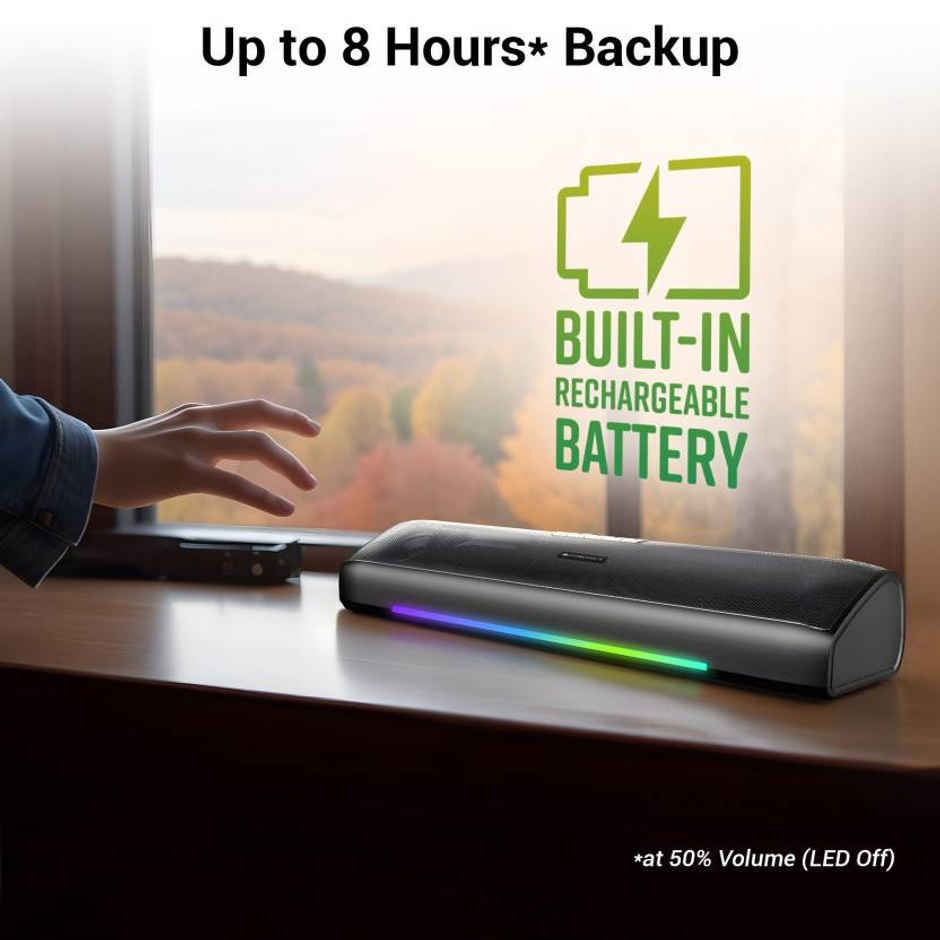 Zebronics Vita Bar 200 Compact BT Soundbar with 24W RMS Output, Multicolor LED, upto 8hr Backup and TWS mode