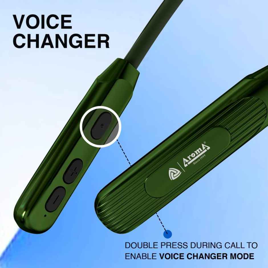 Aroma Nb124 Clock - 100 Hours Playback | Wireless Bluetooth Neckband | Fast Charging | Olive Green