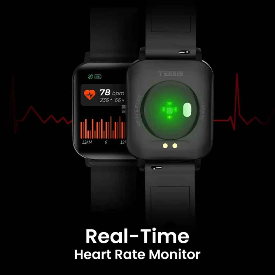 TAGG Verve Plus Smartwatch - 1.69" Display | SpO2 Monitor - Black