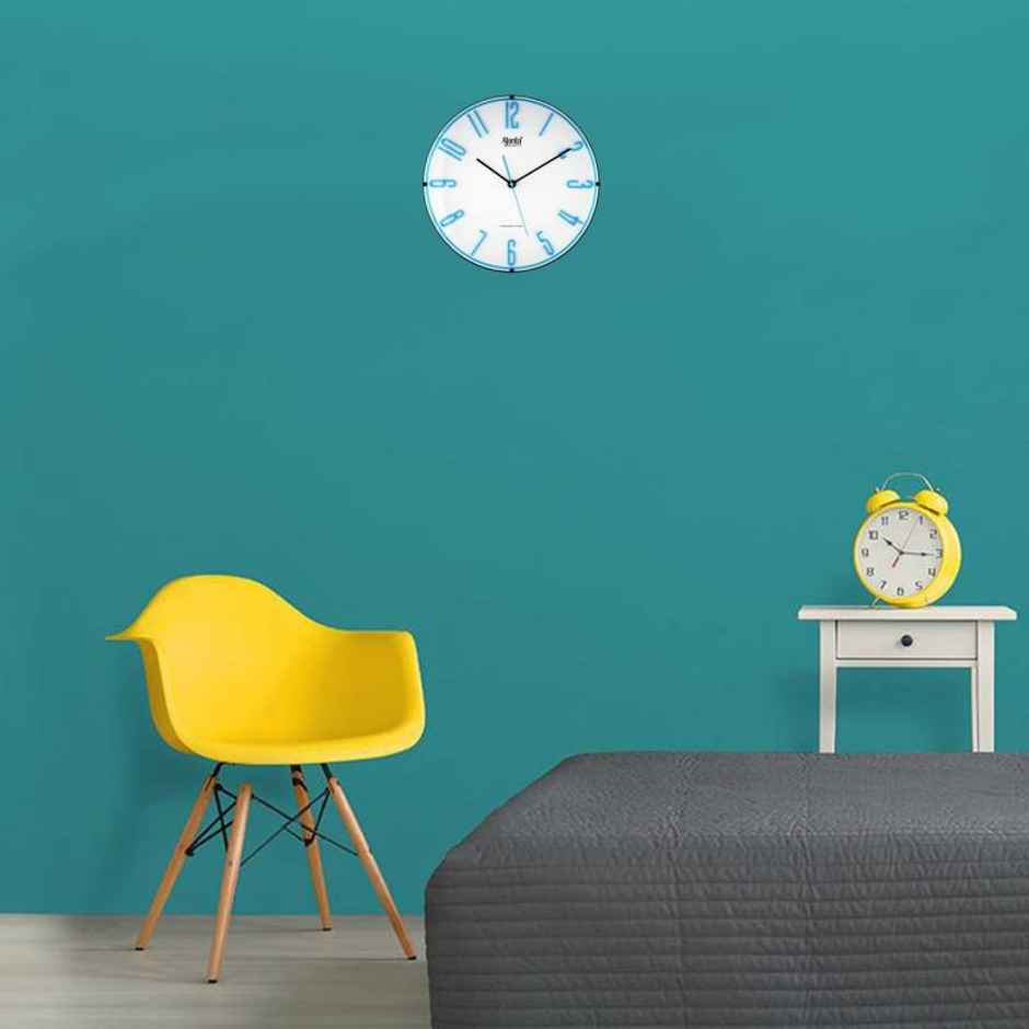 Ajanta Analog 30 cm x 30 cm Wall Clock | Blue | With Glass | Standard