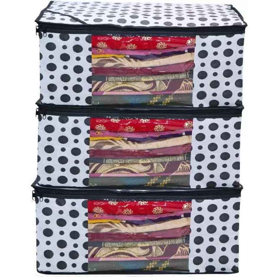 Perpetual Saree Organizer - Foldable Cover with Zip | Transparent Window | PolkaDot | Pack of 2