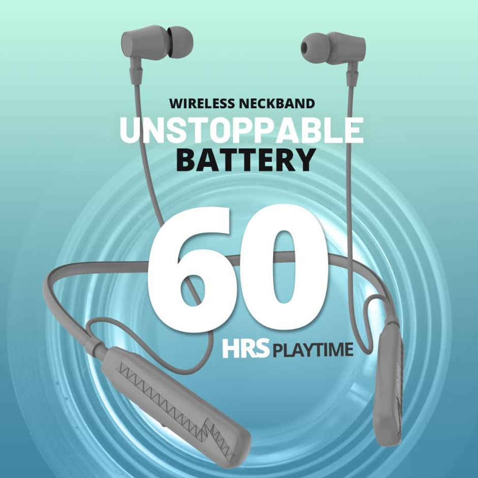 Aroma Nb119 Bold - 60 Hours Playback | Wireless Bluetooth Neckband | Voice Changer | Grey