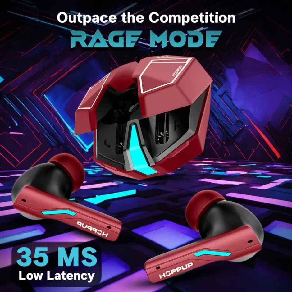 Hoppup Xo6 Gaming Earbuds With 35Ms Low Latency, RGB LED, 13Mm Drivers (Red, True Wireless)