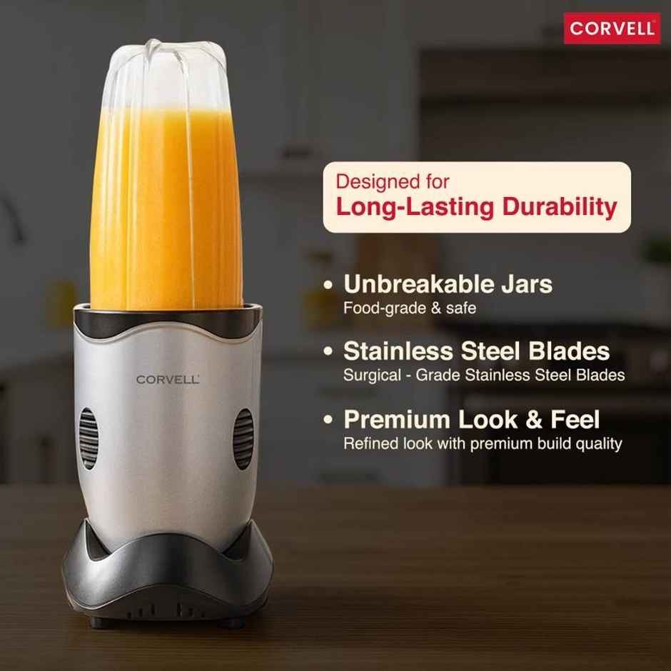 CORVELLL Nutrio Juicer Mixer Grinder - Premium Blender Smoothie Maker - 500 Watts | Silver