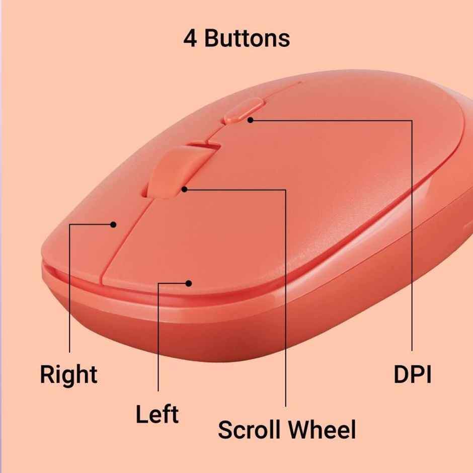 Zebronics Leopard Wireless Mouse, 2.4GHz, 1600 DPI, Silent Click, Mac, Laptop, Computer | Orange
