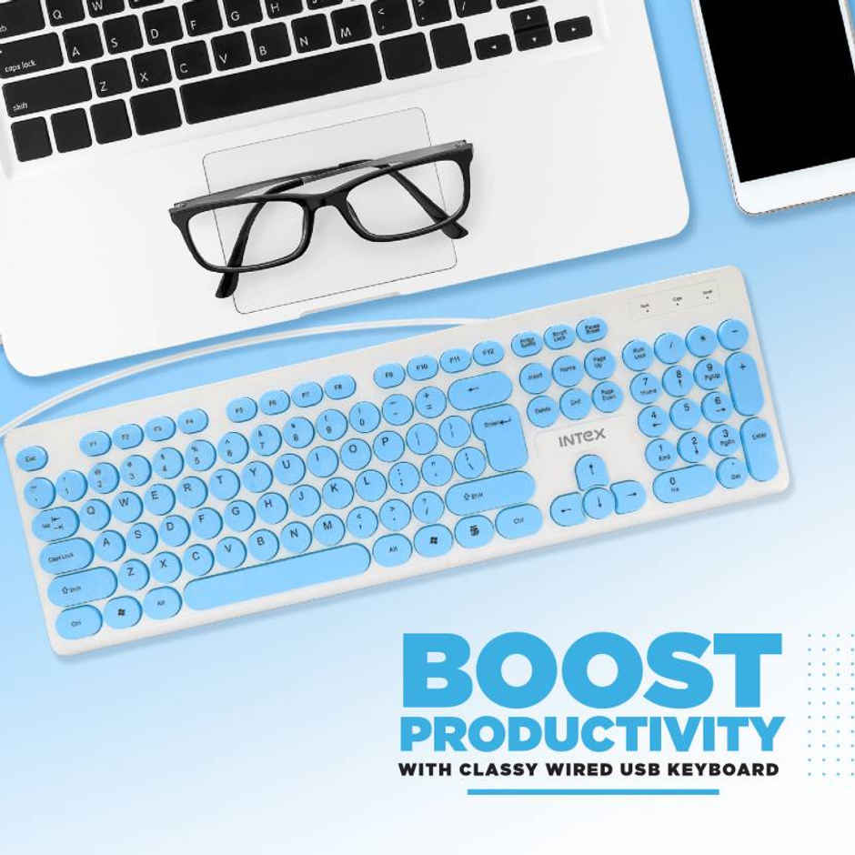 Intex Wired Keyboard Classy (IT-KB335) Wired USB Multi-device Keyboard (White & Blue)