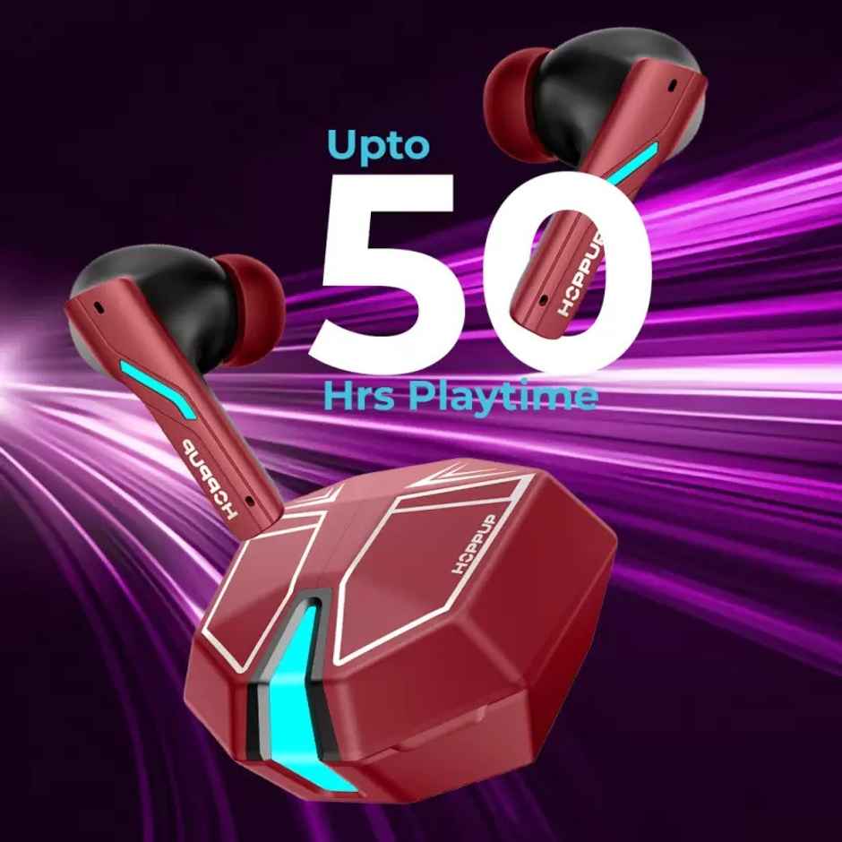 Hoppup Xo6 Gaming Earbuds With 35Ms Low Latency, RGB LED, 13Mm Drivers (Red, True Wireless)