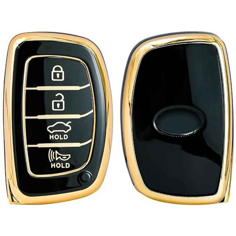 Autofrill TPU Car Key Cover for Hyundai 4 Button Smart Key | Black-Gold