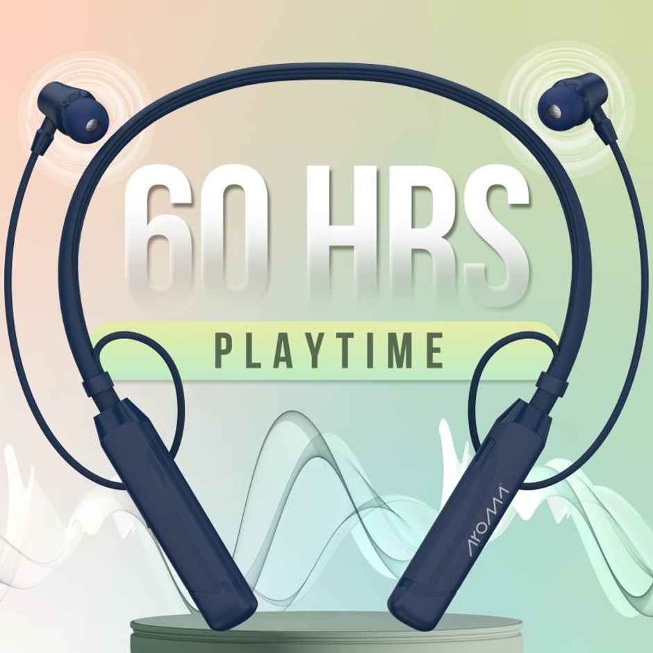 Aroma Nb119 Clear - 60 Hours Playback | Wireless Bluetooth Neckband | Magnitic On/Off | Blue
