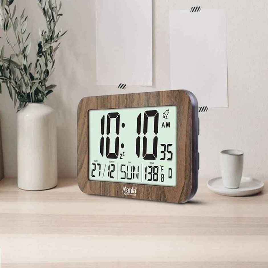 Ajanta Digital 20 cm x 16 cm Wall Clock | Brown | With Glass | Standard