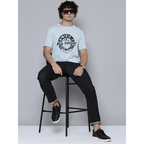 Smartees Men's Printed T-shirt | Sky Blue - L