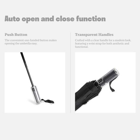 Citizen 3 Fold 23.5 Inch Black Auto Open Close Umbrella with Glass Handle