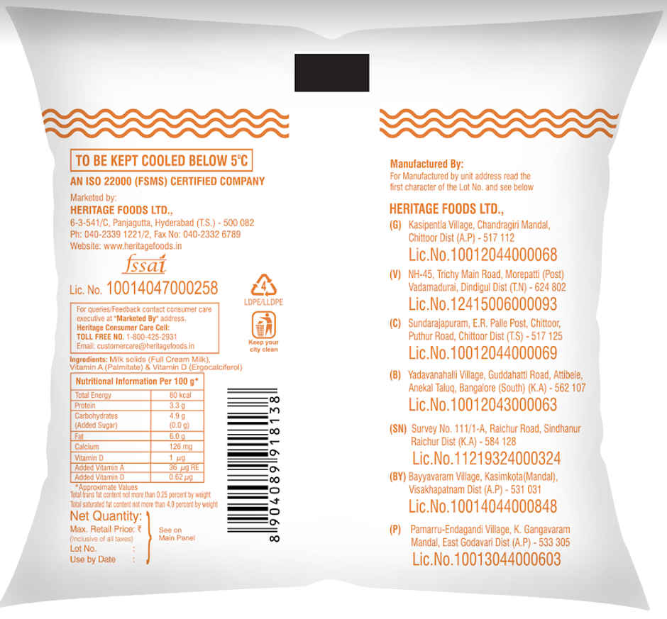 Heritage Full Cream Fresh Milk (Pouch) Combo