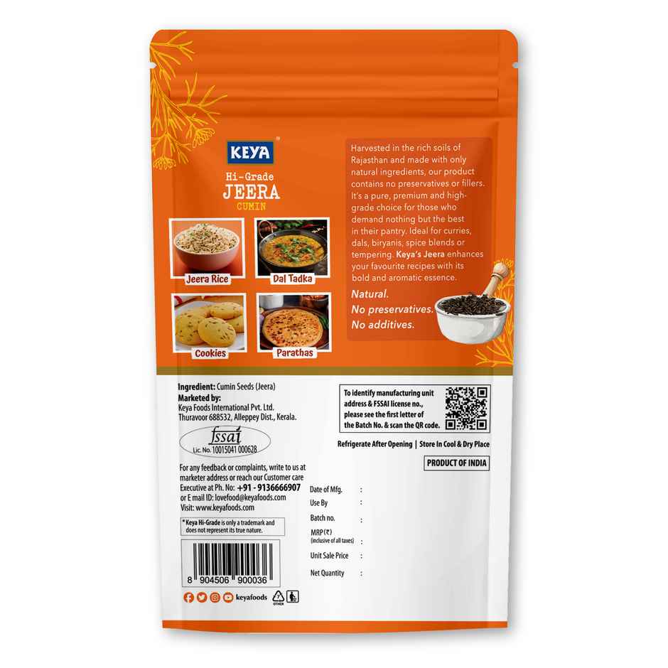 Keya Hi-Grade Jeera Whole | Cumin | No Additives