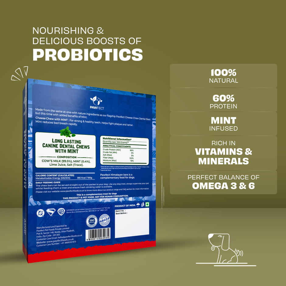 Pawfect Himalayan Cheese Chews with Mint for Medium Dogs - Removes Plaque & Tartar