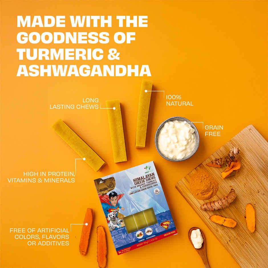 Pawfect Himalayan Cheese Chews with Turmeric & Ashwagandha for Medium Dogs