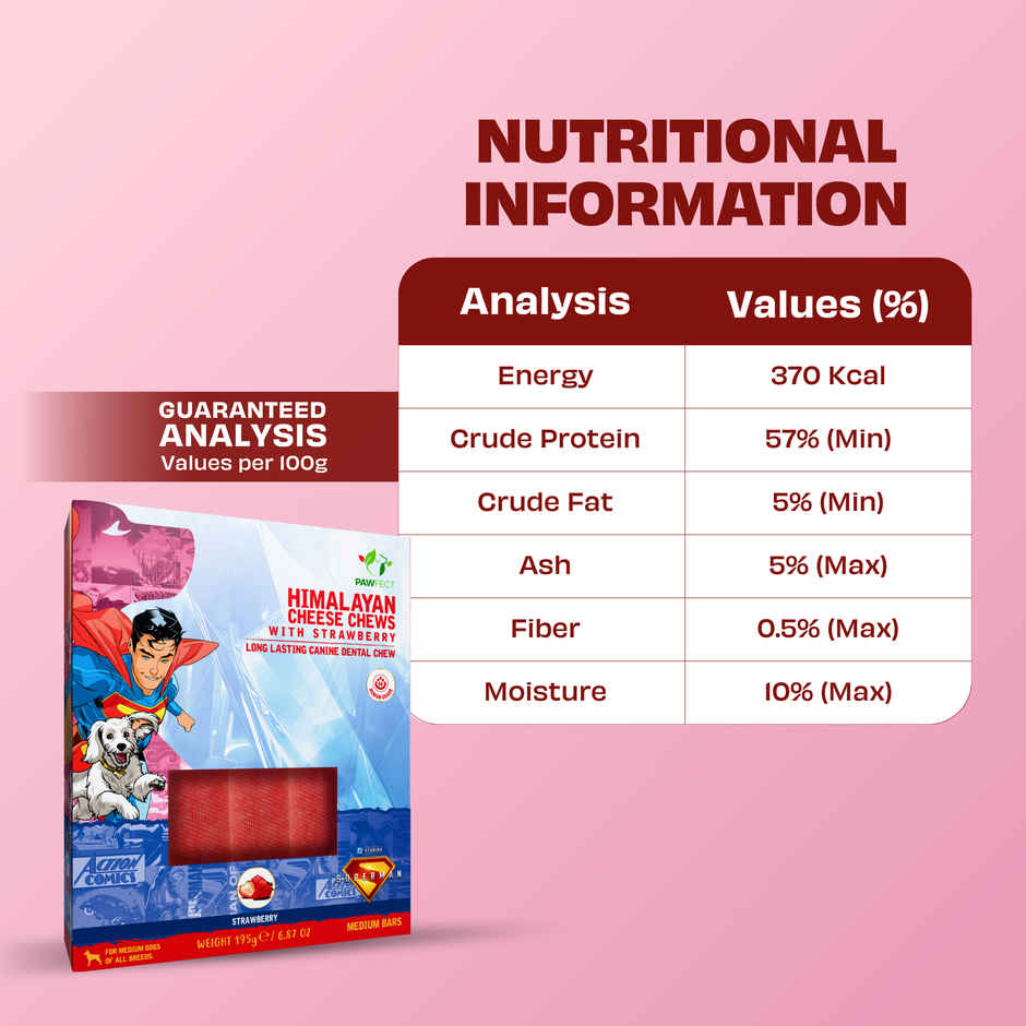 Pawfect Himalayan Cheese Chews with Strawberry for Medium Dogs - Cleans Teeth