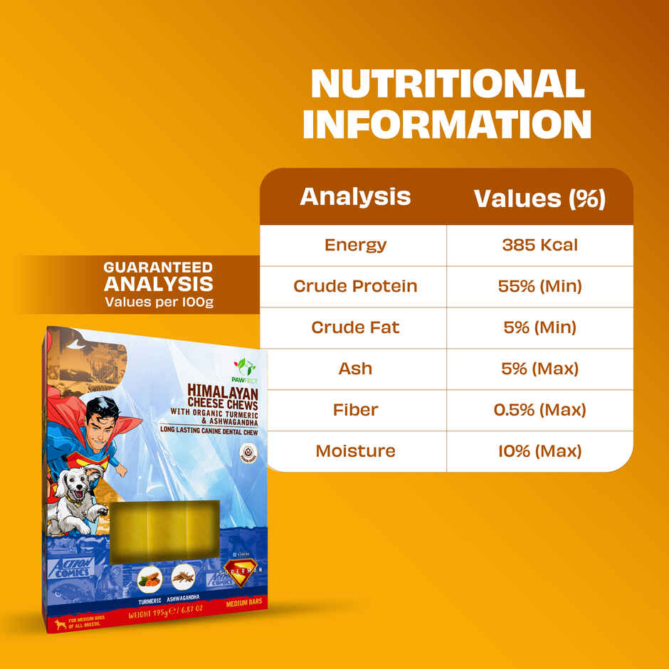 Pawfect Himalayan Cheese Chews with Turmeric & Ashwagandha for Medium Dogs