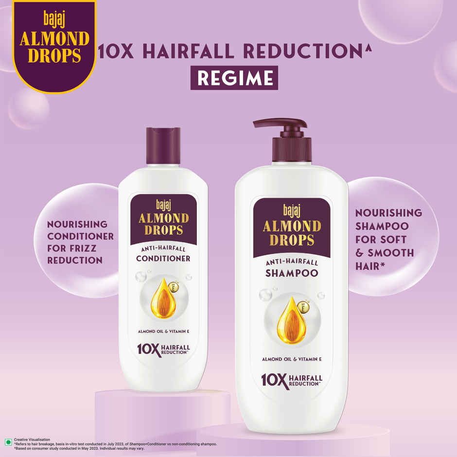Bajaj Almond Drops Nourishing Shampoo | Almond Milk & Biotin | 10 x Hairfall Reduction